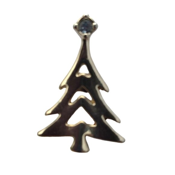 Avon Rhinestone Christmas Tree Lapel Pin Gold tone Holiday Jewelry Pinback - Picture 2 of 5